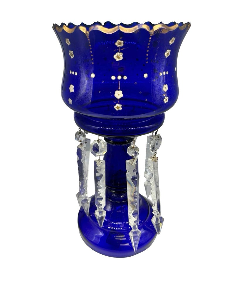 Victorian Cobalt Glass Hand-Cut and Gilded Luster Vase