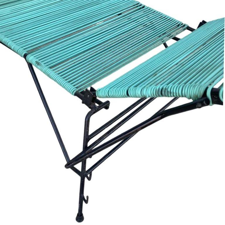 MCM Walter Lamb Style Iron Outdoor/Patio Chaise Lounge w/ Teal Cord, 6 Available
