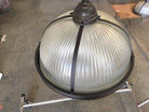 Industrial Ribbed Pendant Lamp Holophane Style Pair