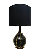 Large Midcentury Pottery Gold Tone Chain Lamps with Shade