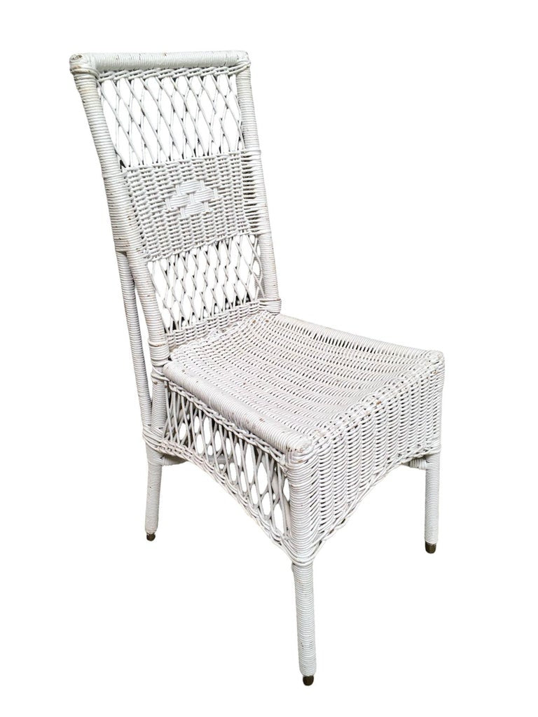Shabby Chic White Wicker Mahogany Top Writing Secretary Desk w/ Chair