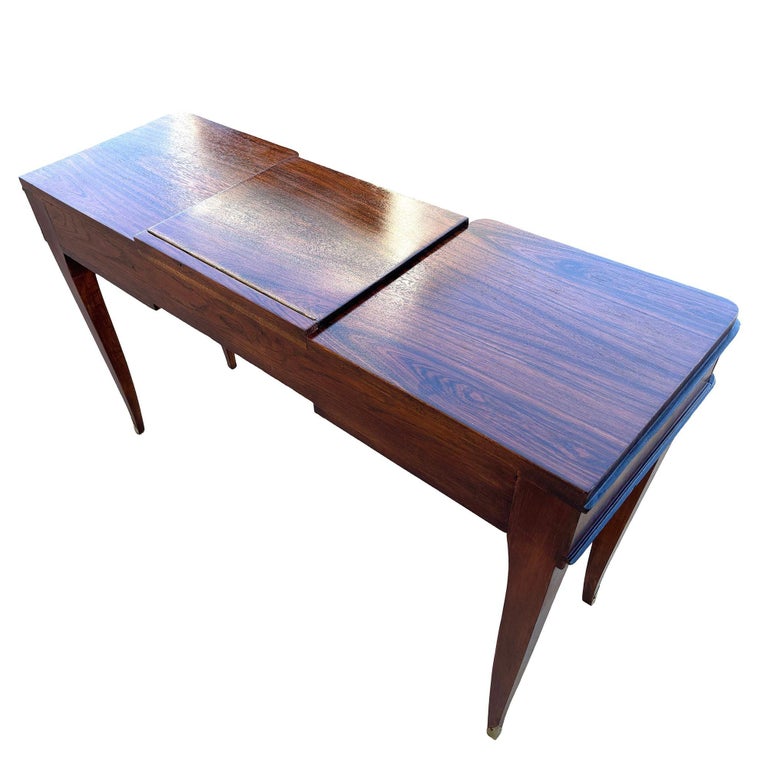 French Art Deco Flip Top Madagascar Rosewood & Brass Dressing Table Vanity