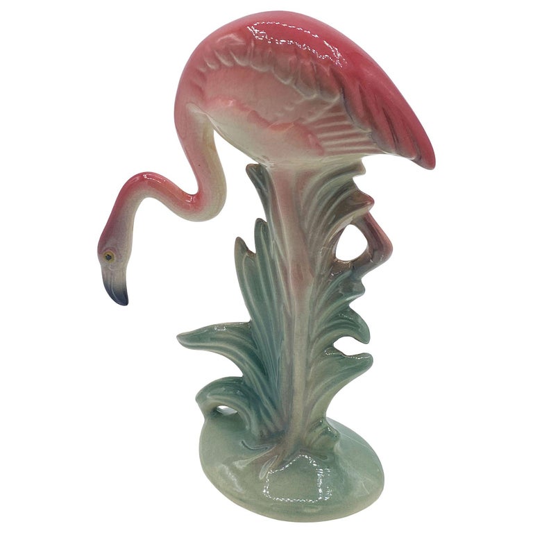 Mid-century Pink Drinking Flamingo Ceramic Tabletop Sculpture Set By Brad Keeler