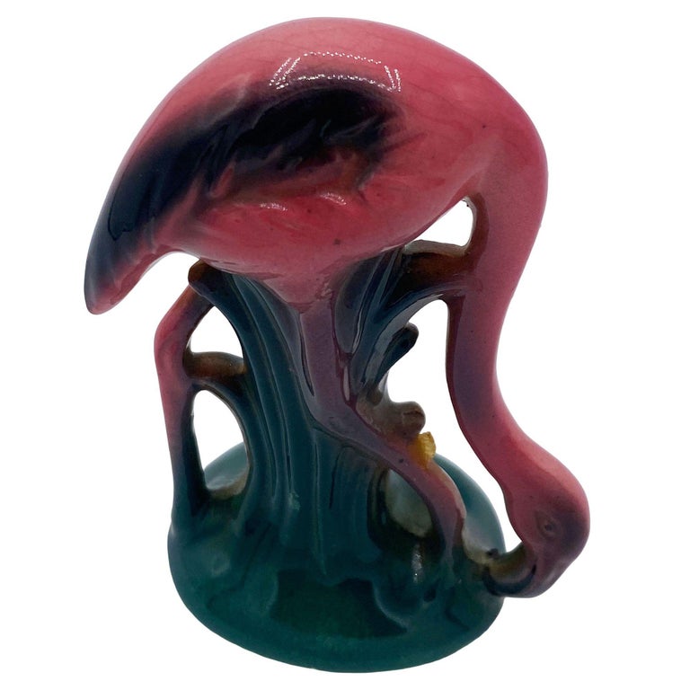 MCM Ceramic Miniature Pink Flamingo Tabletop Statue His & Hers Set By Leftons