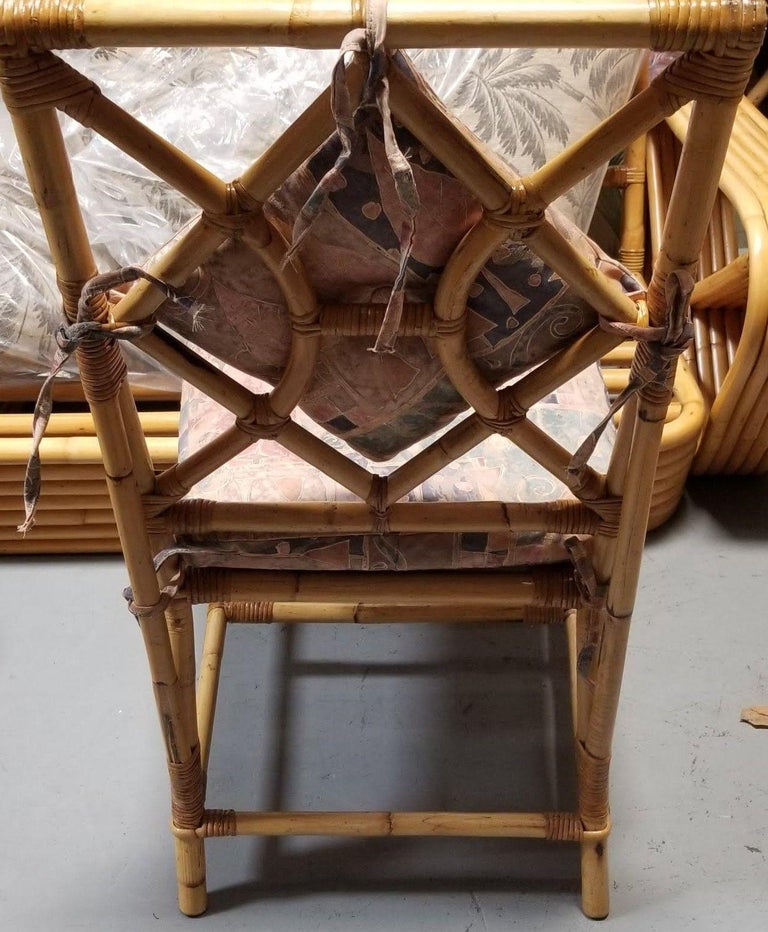 Restored Rattan Chippendale Style Dining Chairs with Diamond Back, Set of 7