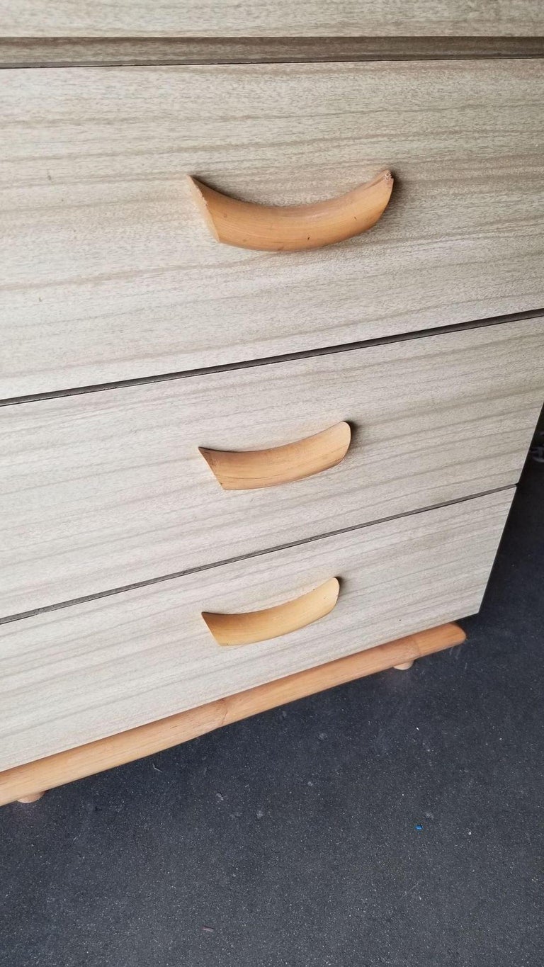 Restored Rattan and Formica Desk with Drawers and Hourglass Rattan Sides
