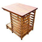 Restored Rattan "Jacob's Ladder" Storage Side Table with Mahogany Top