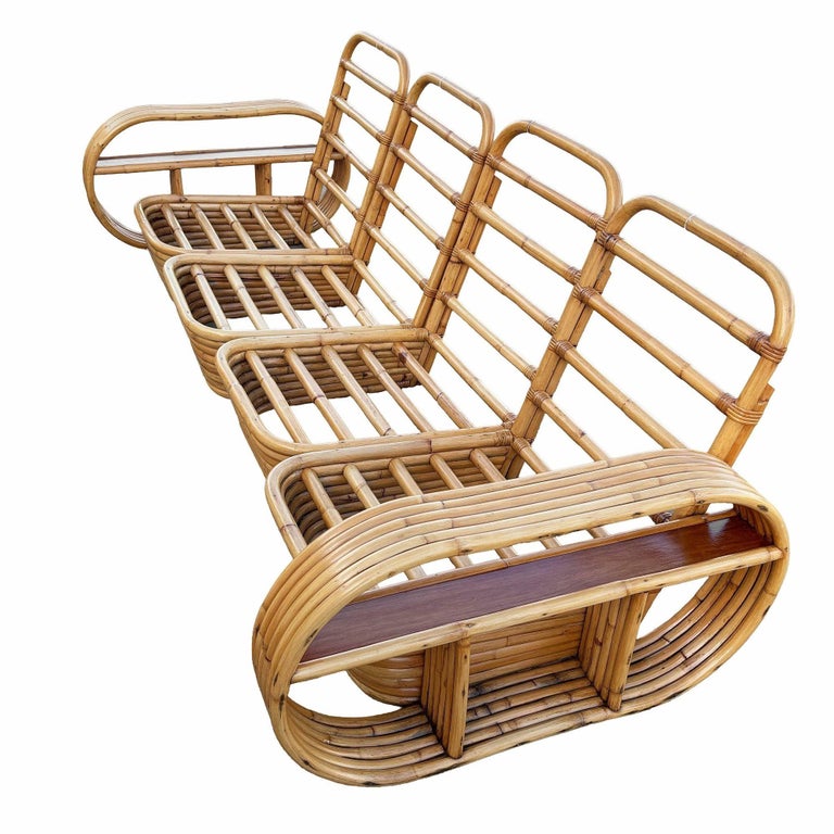Restored Rattan Six-Strand Shelf Arms Sofa and Chair Set
