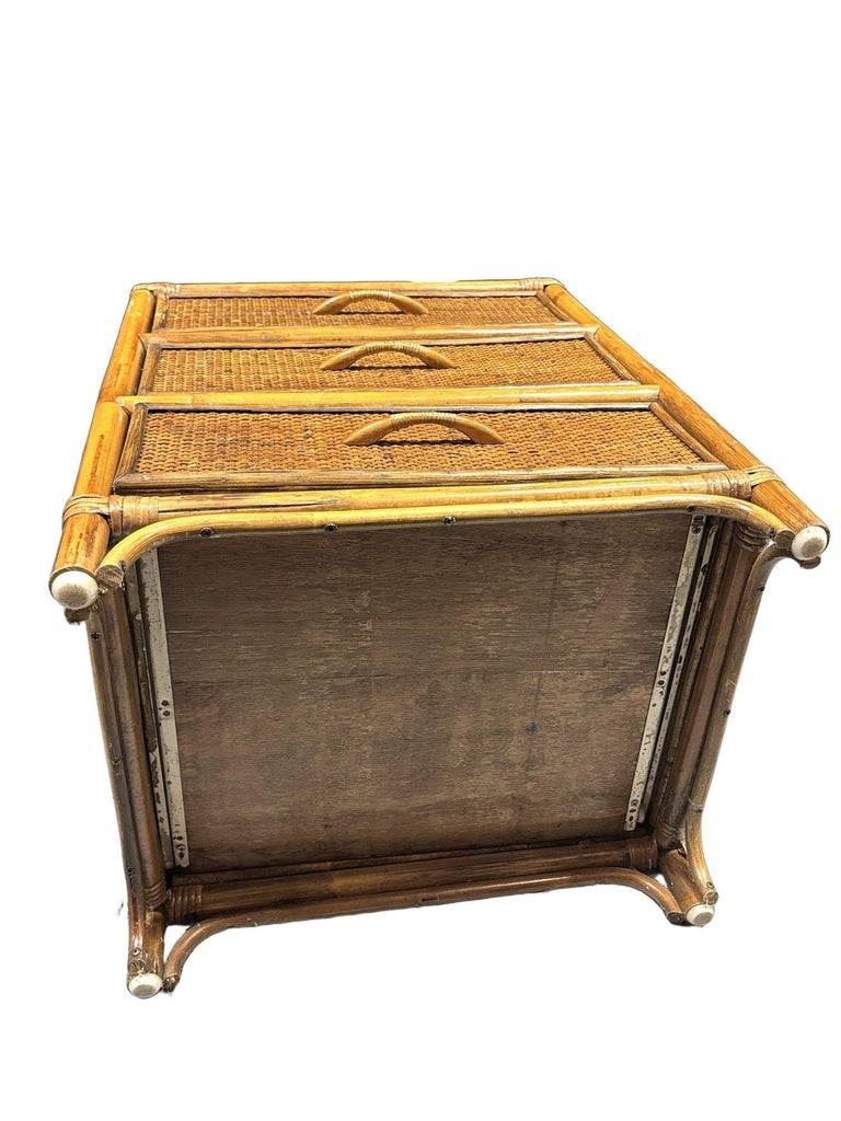 19th Century Aesthetic Movement Rattan & Woven Wicker Three Drawer Nightstand
