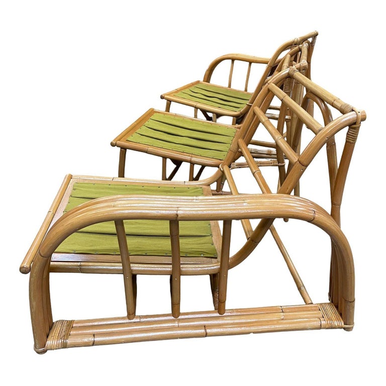 Restored 3-Strand 3 Seat Rattan Sectional Sofa by Paul Laszlo for Ficks Reed