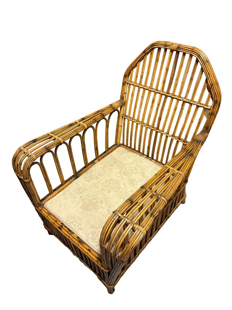 Restored Vintage Art Deco "President's" High Stand Stick Rattan Lounge Chair