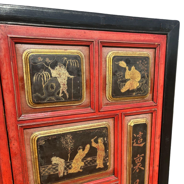 Qing Dynasty Hand Painted & Lacquered Gilt Armoire Cabinet, China