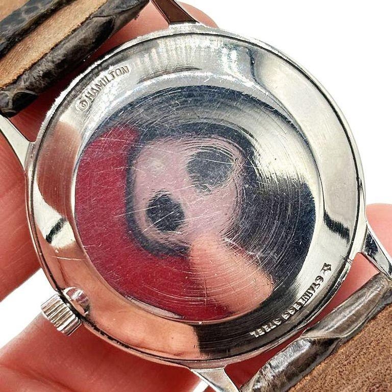 1950 Hamilton Thin-O-Matic Wristwatch w/ Black Dial on Leather Band