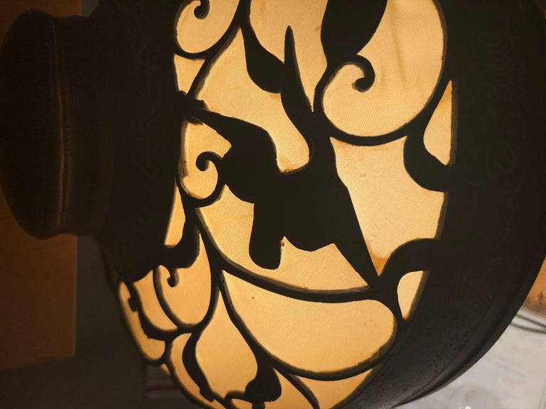 1910 Meiji Period Japanese Cloisonné Lamp with Wrought Iron and Enamel Shade