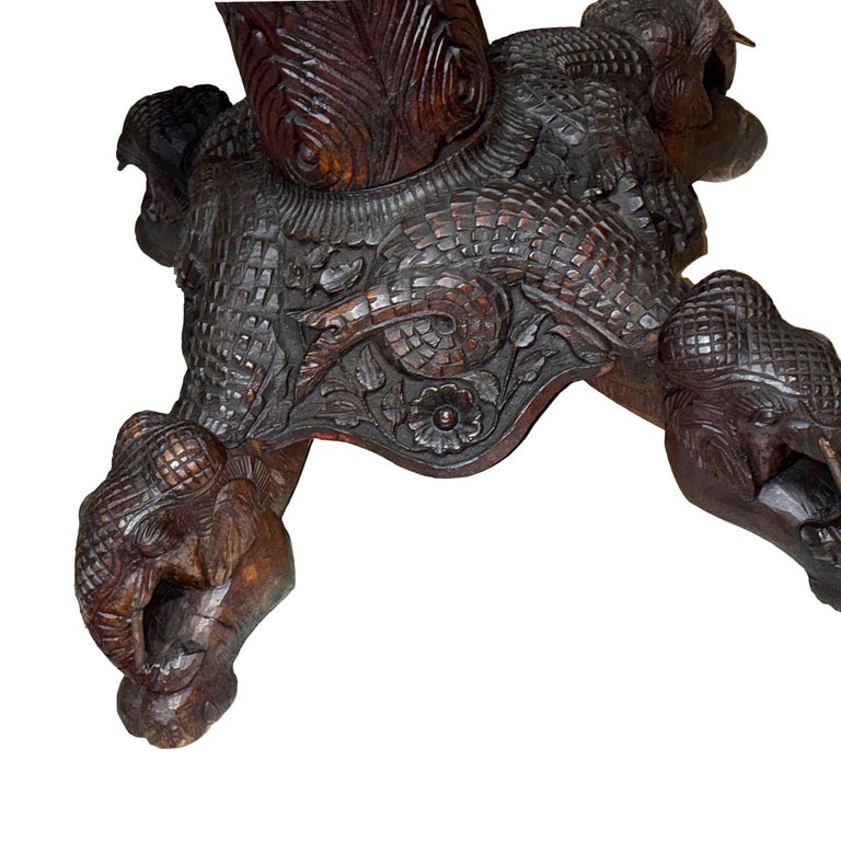 19th Century Anglo Indian Carved Bird & Serpent Wooden Blackwood Plant Stand