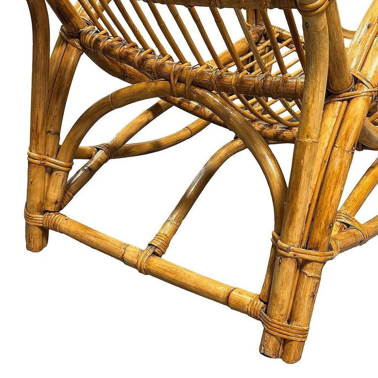Restored MCM Rattan Double-Strand Half Moon Arm Lounge chair