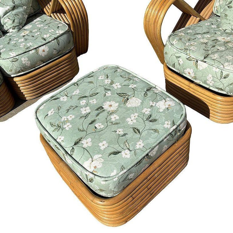 Rattan Mid-century Six-Strand Square Pretzel Sofa & Lounge Chair Livingroom Set