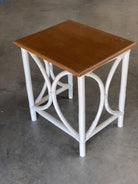 Mid-Century Set of 3 Whited Rattan Nesting Side Tables w/ Mahogany Top