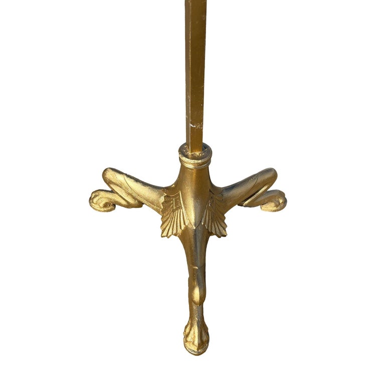 Hollywood Regency Brass-tone Floor Standing Candelabra w/ Claw-foot Base, Pair