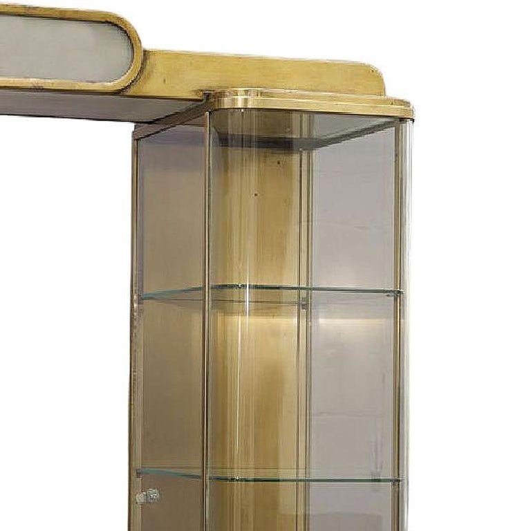 Rare Streamline Art Deco Brass & Oak Double Tower Display Case by Parker Pens