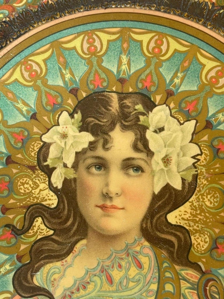 Art Nouveau Satin Lined Jewelry Box with/ Portrait on Cover