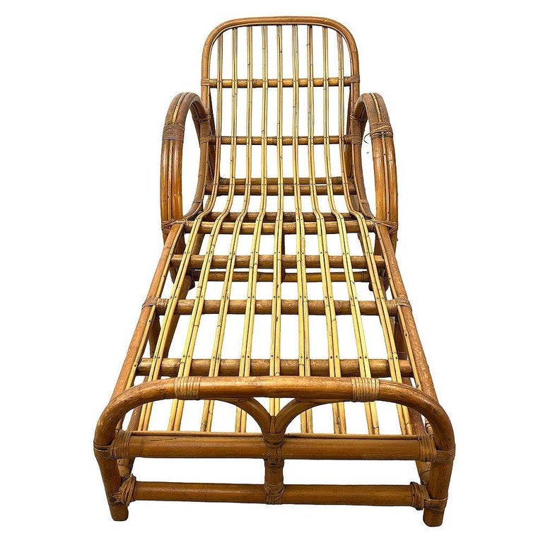 Restored Two-Strand "Half Moon" Rattan Cup Seat Chaise Lounge