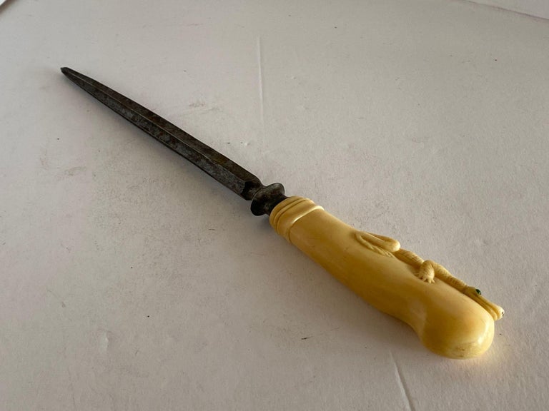 19th Century Hand-Carved Bone Alligator Handled Culinary Carving Set