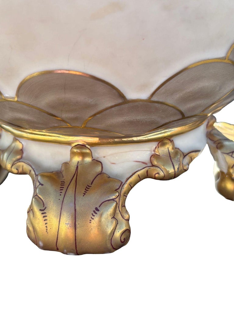 Victorian Dragon Handle Ceramic Vase w/ Hand Painted Corvus by Alfred Stellmache