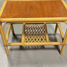 Restored Mid-century 2 Tier Rattan & Wicker Coffee Cocktail Table w Mahogany Top