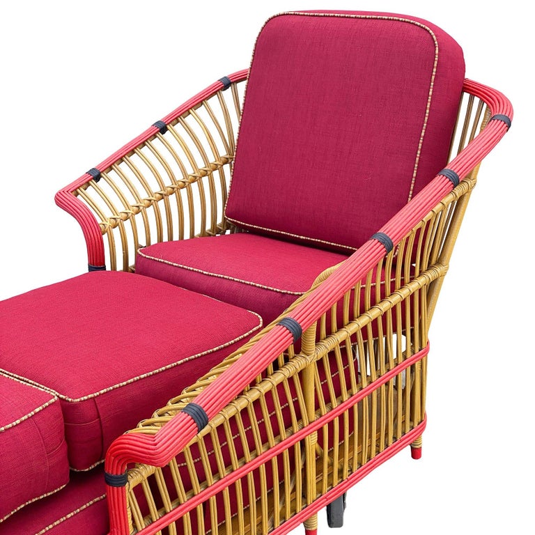 Restored Stick Reed Rattan "President" Chaise Lounge