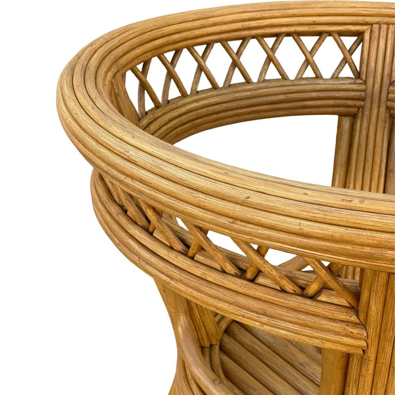 Art Deco Presidents Stick Reed Rattan Round Glass Top Dining Table