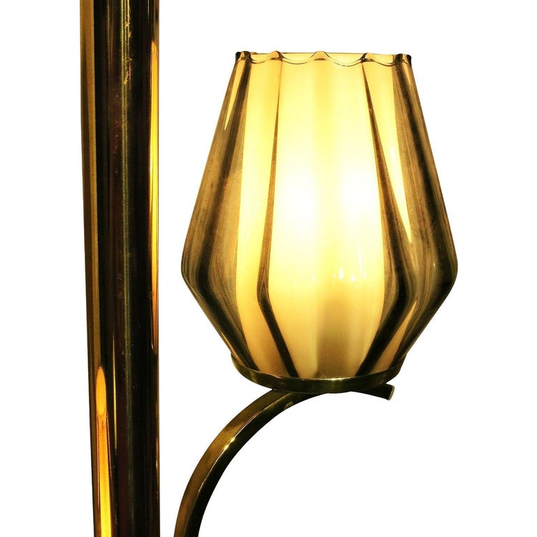 Mid Century Brass Triple Light Floor to Ceiling Tension Pole Lamp