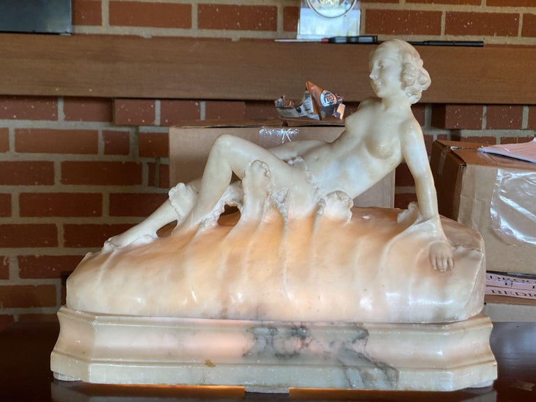 Hand Carved Nude Light Alabaster Glamour Sculpture, Circa 1920
