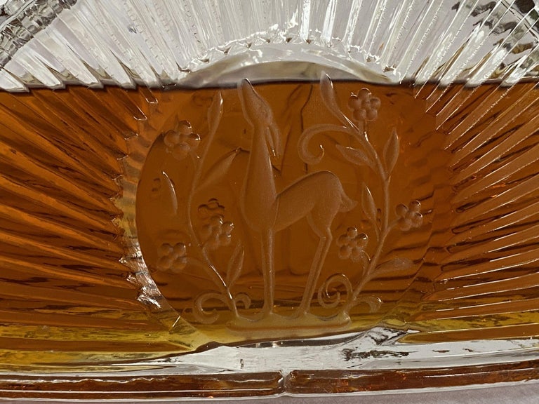 Art Deco Stepped Art Glass Perfume Bottle W/ Deer Motif