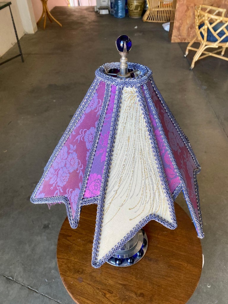 Chromed Steel and Cobalt Marble Art Deco Lamp