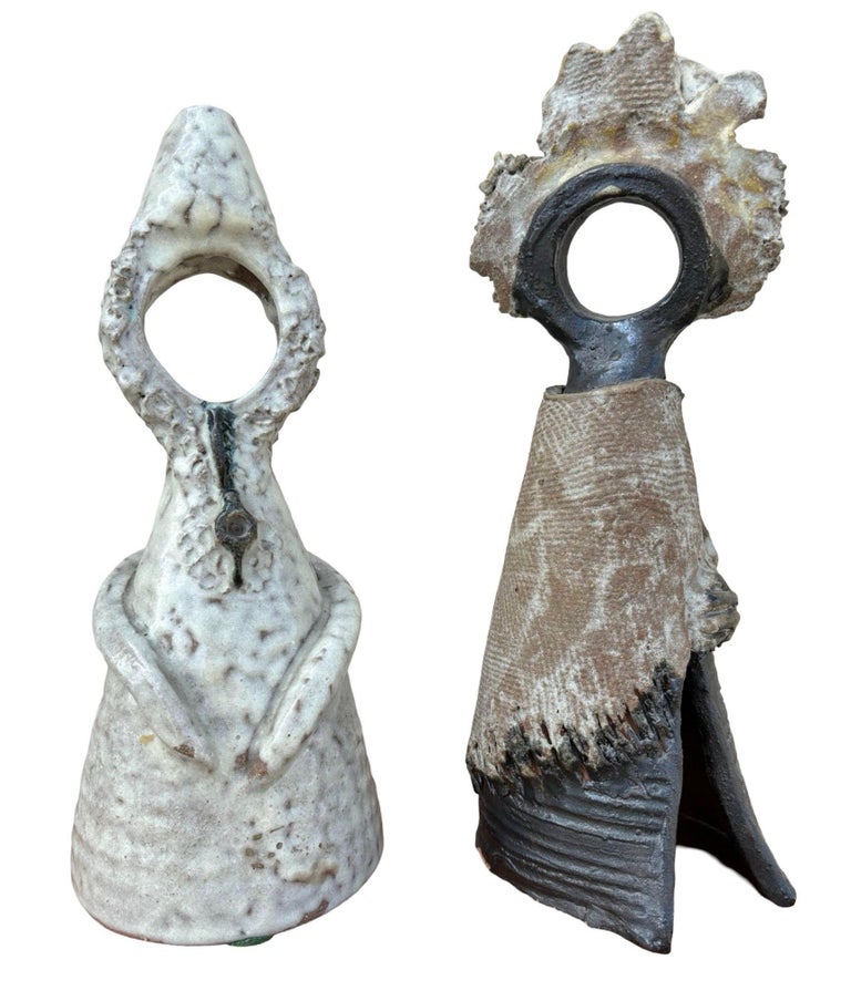 Terracota Glazed Anthropomorphic Sculpture Male and Female signed by Artist