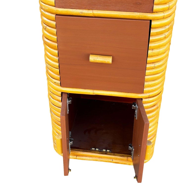 Restored Paul Frankl Style Stacked Rattan & Mahogany Cabinet w/ Drawers