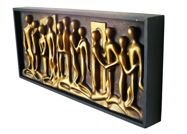 Midcentury Abstract "Lovers" Figural Wall Relief Sculpture, circa 1960