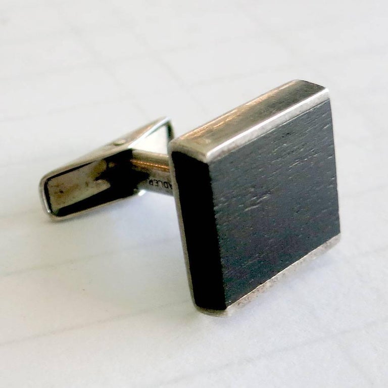 Allan Adler Sterling and Ebony Modernist Cufflinks, circa 1963