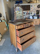 Antique Walnut Highboy Dresser w/ Vanity Table Mirror by Berkey & Gay Furniture