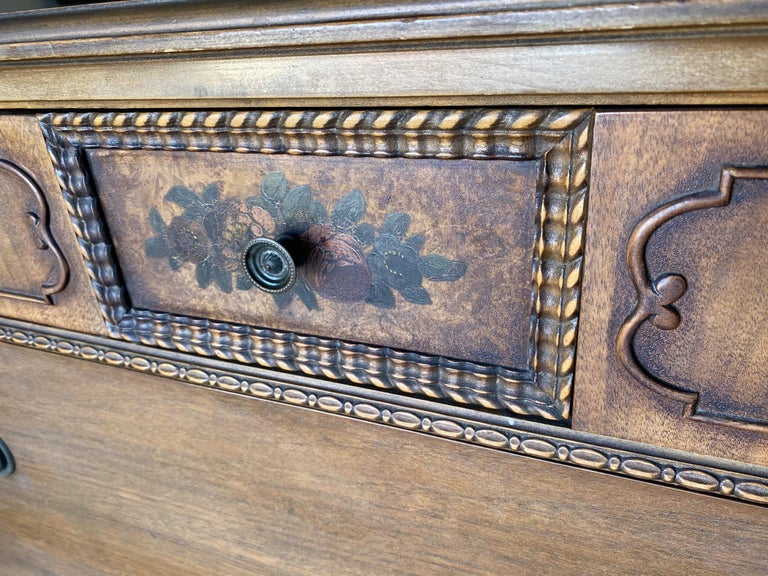 Antique Walnut Highboy Dresser w/ Vanity Table Mirror by Berkey & Gay Furniture