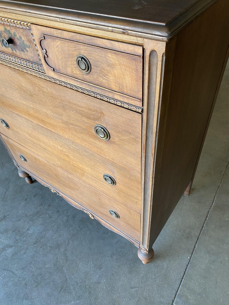 Antique Walnut Highboy Dresser w/ Vanity Table Mirror by Berkey & Gay Furniture