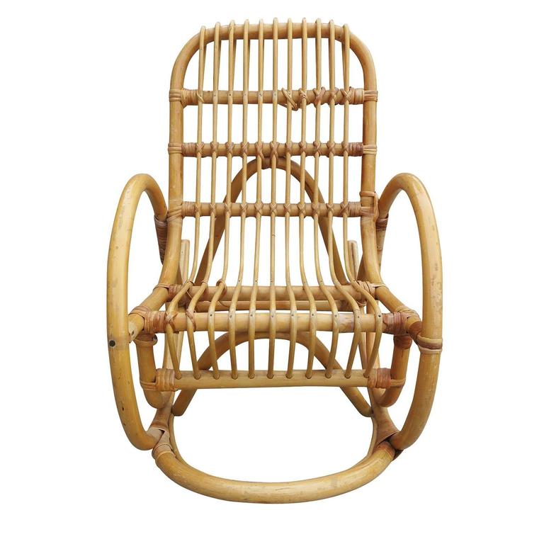 Restored Rare Snake Arm Rattan Rocking Child Chair