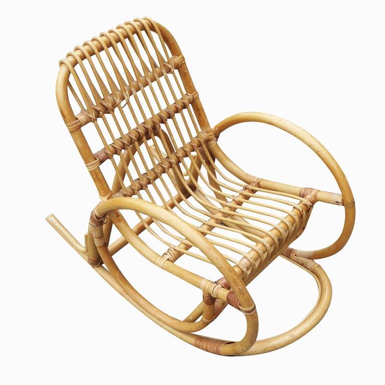 Restored Rare Snake Arm Rattan Rocking Child Chair