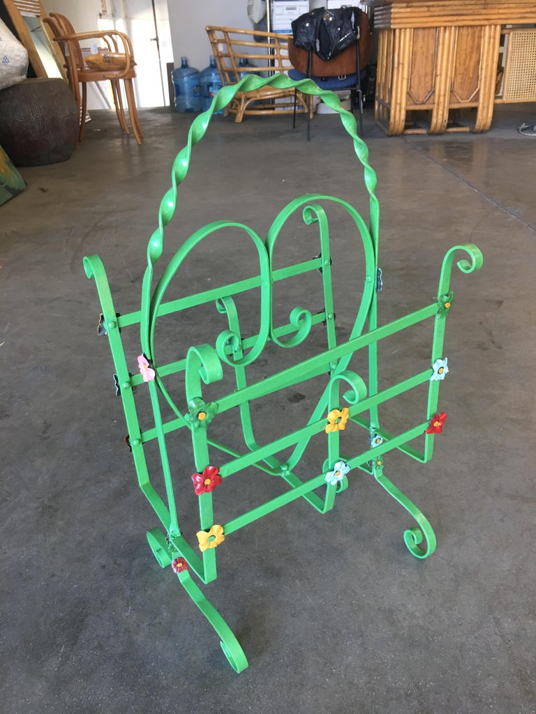 Wrought Iron Heart Floral Accent Magazine Stand