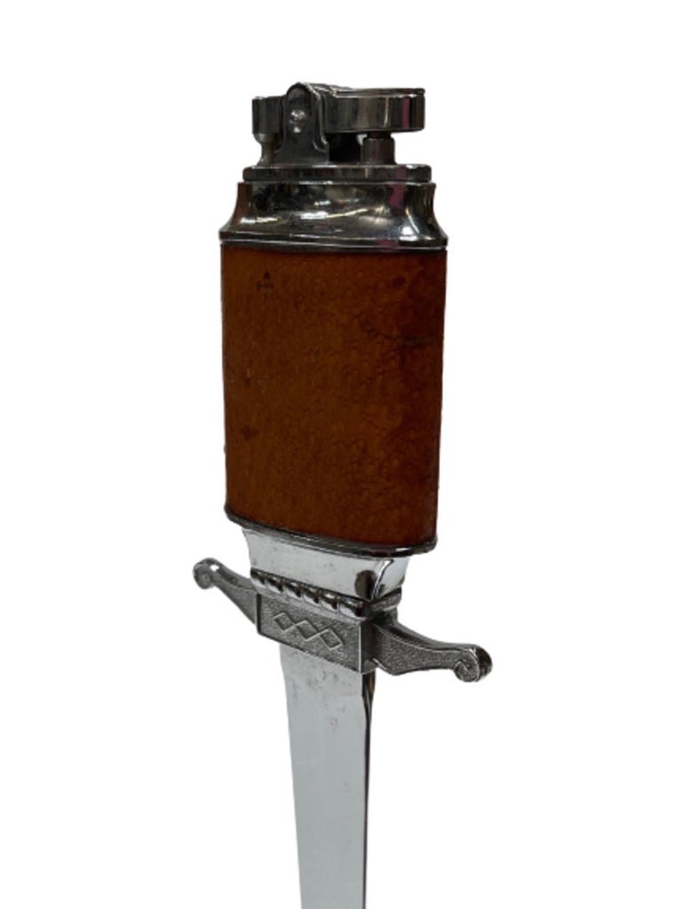 Chrome Midcentury Leather Wrapped Letter Opener Lighter