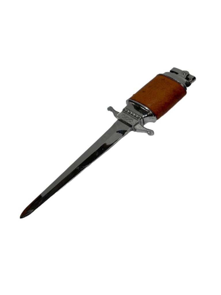 Chrome Midcentury Leather Wrapped Letter Opener Lighter