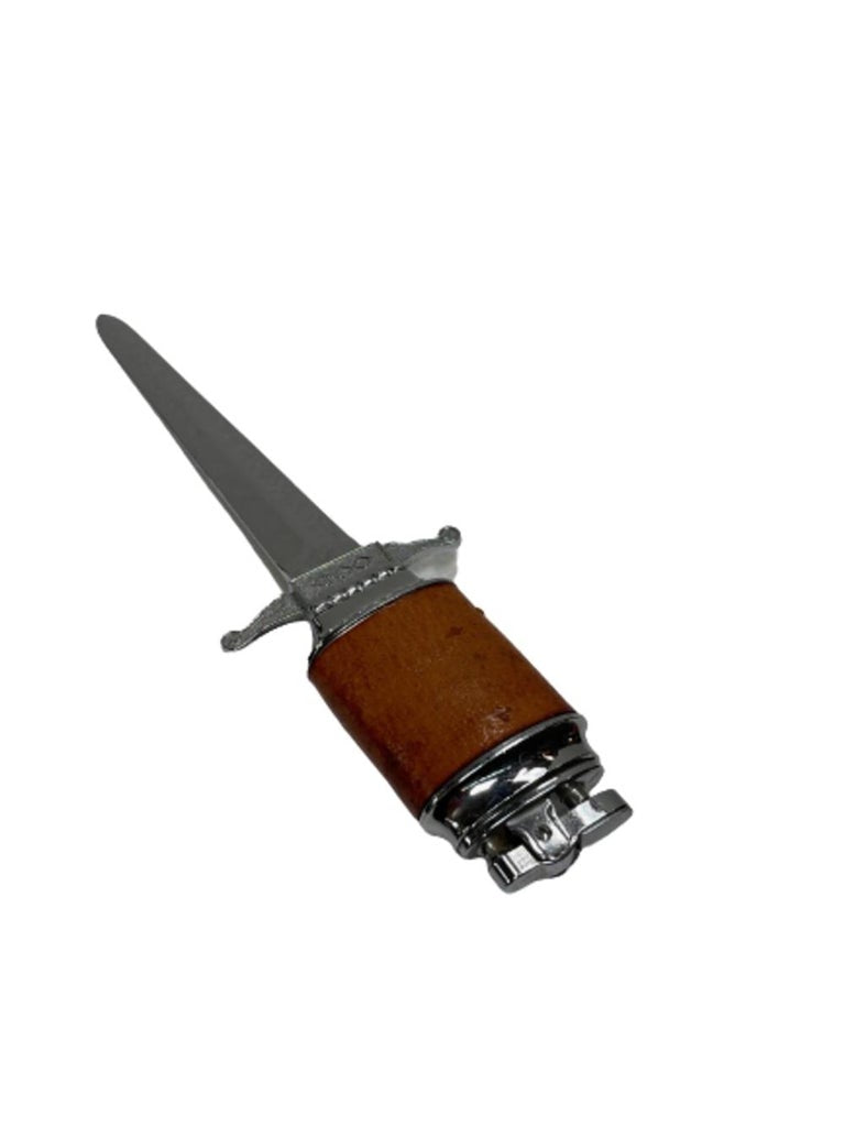 Chrome Midcentury Leather Wrapped Letter Opener Lighter