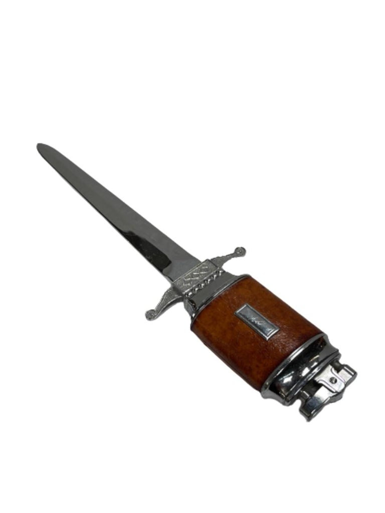 Chrome Midcentury Leather Wrapped Letter Opener Lighter