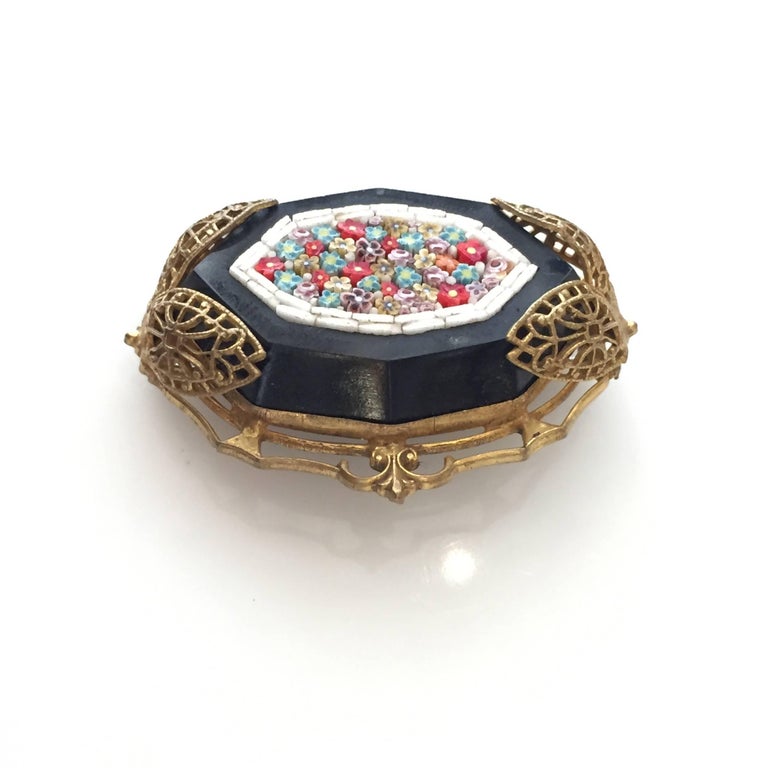 Late Victorian Murano Glass Mosaic on Black Jet Stone